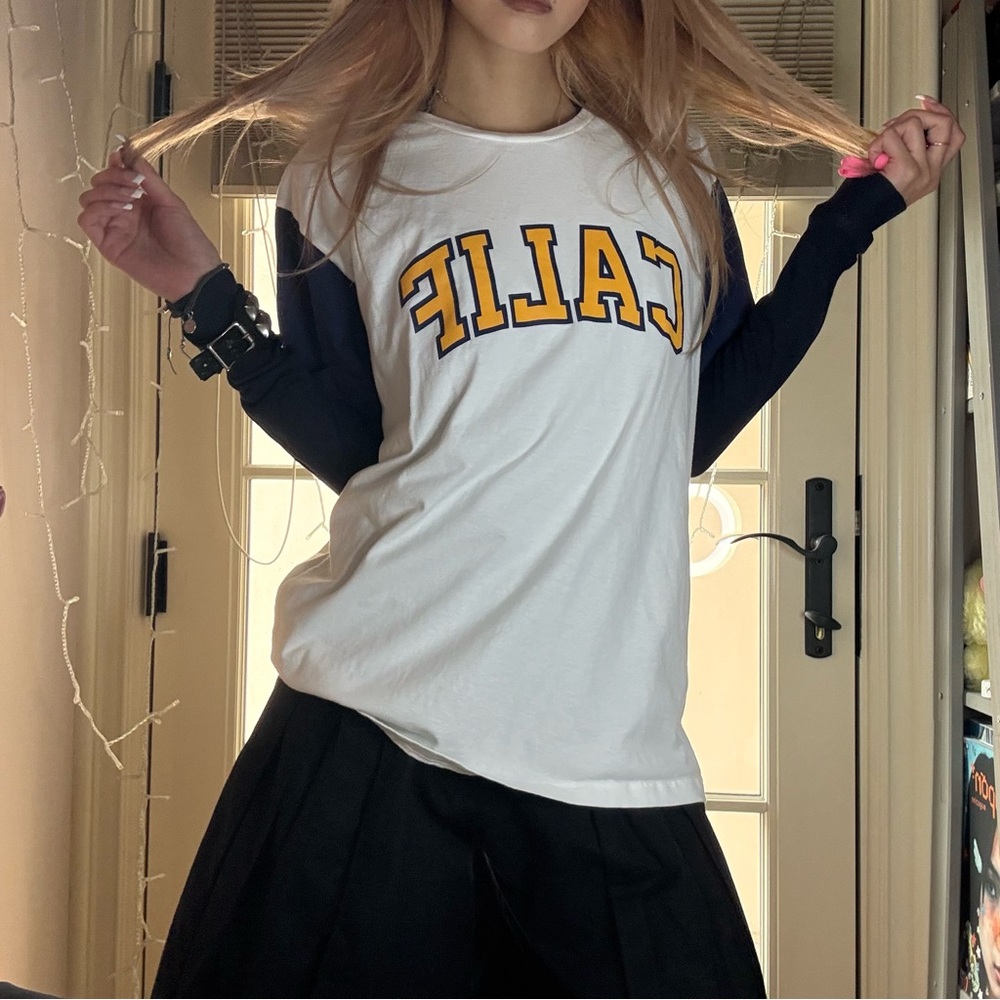 Taiwanese Brand “CACO” White and Navy CALIF Raglan Short Sleeve T Shirt